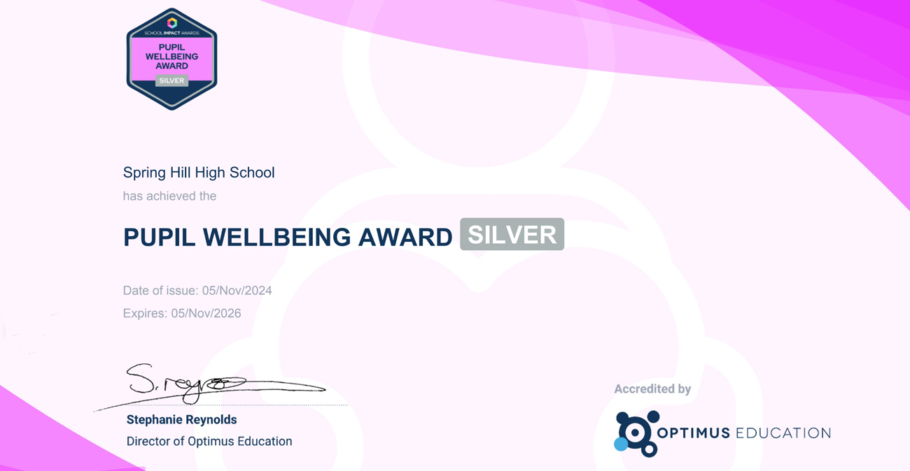 Silver Status For Pupil Wellbeing Award